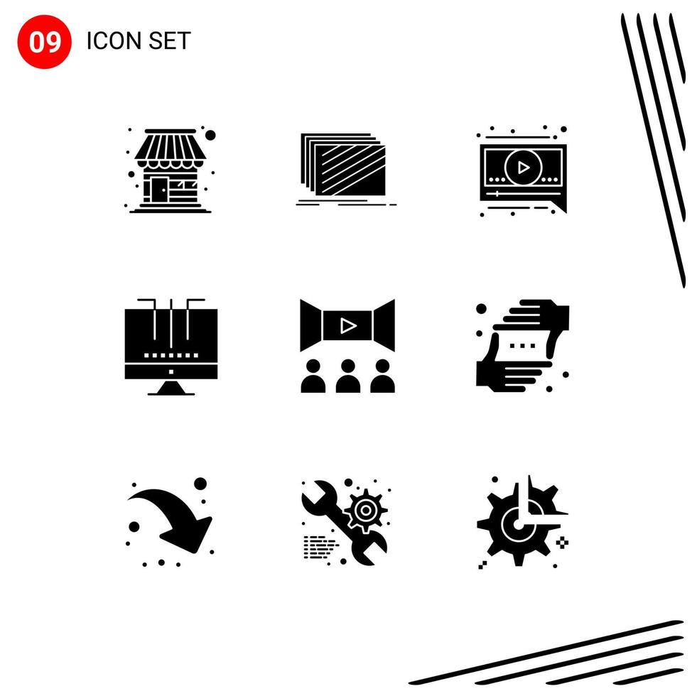 9 Creative Icons Modern Signs and Symbols of cinema optimization textures media connections Editable Vector Design Elements
