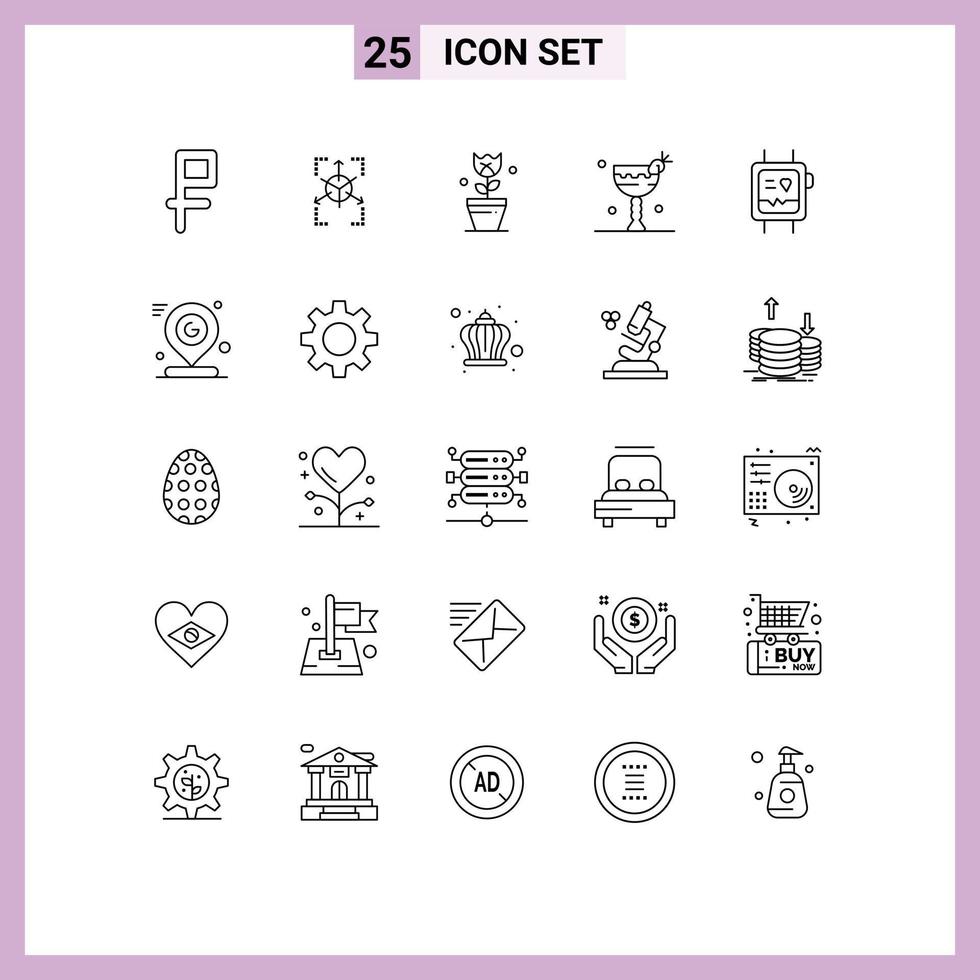 Modern Set of 25 Lines and symbols such as monitor fit band easter eat drink Editable Vector Design Elements