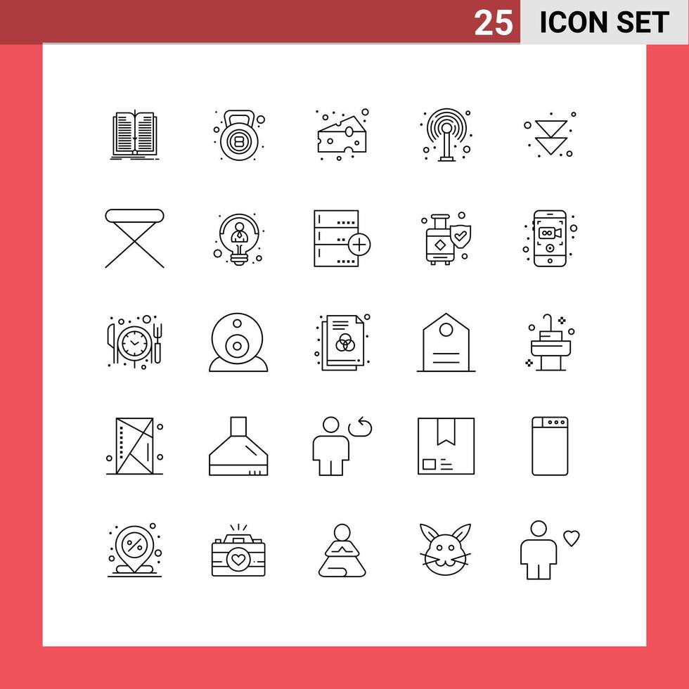 Group of 25 Modern Lines Set for next arrow cheese wifi modem Editable Vector Design Elements