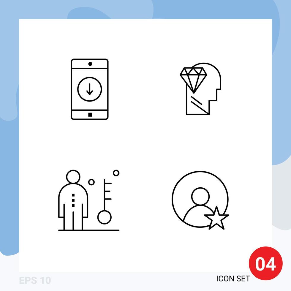 Mobile Interface Line Set of 4 Pictograms of application employee down perfection job Editable Vector Design Elements