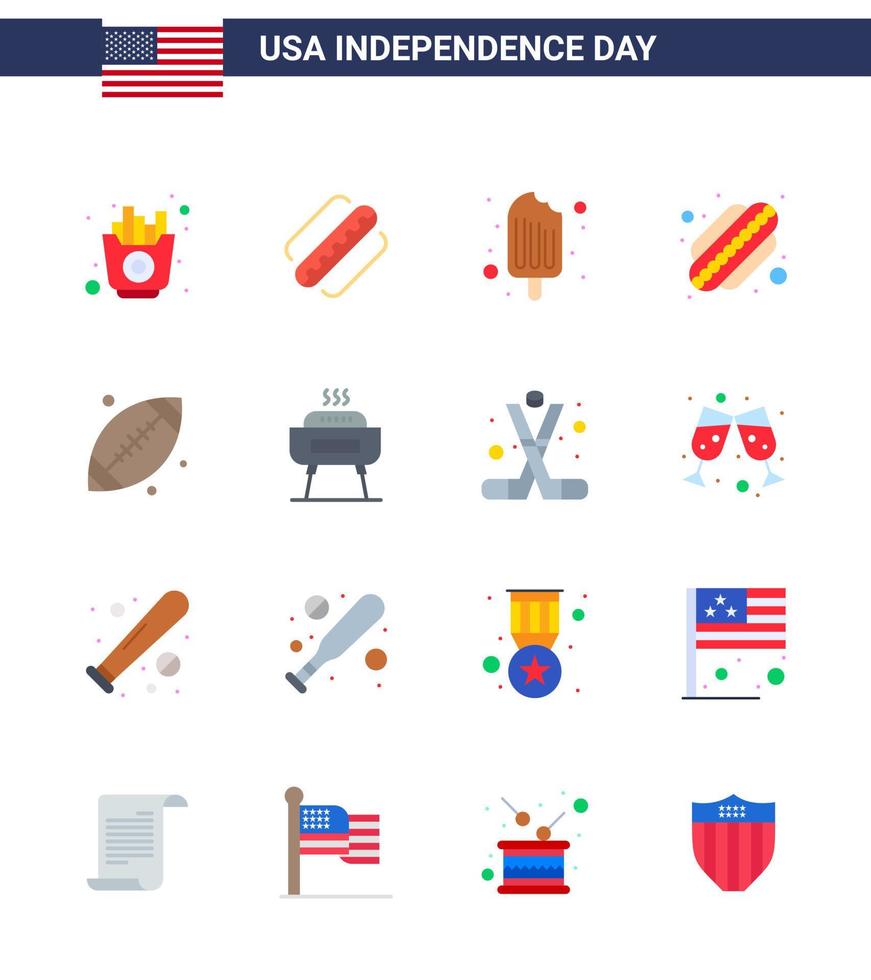 Group of 16 Flats Set for Independence day of United States of America such as sport ball cold states american Editable USA Day Vector Design Elements