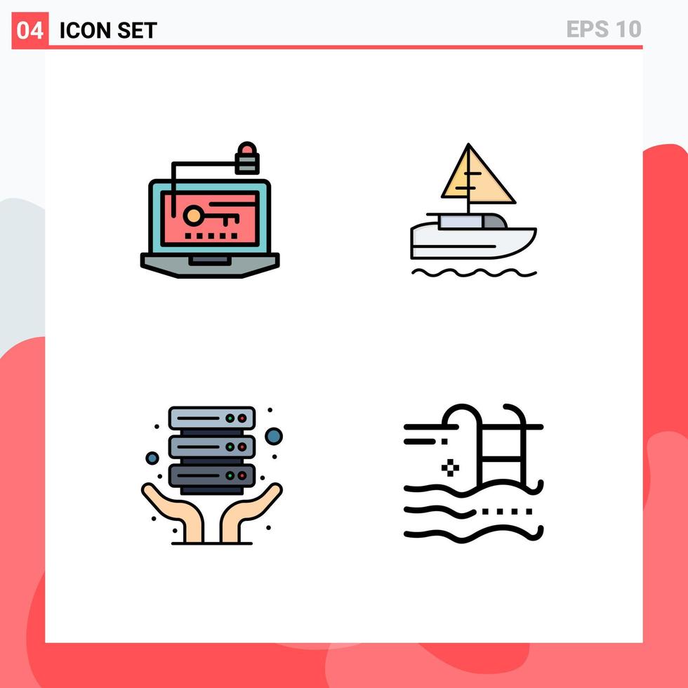 4 colores planos de línea de llenado de vectores temáticos y símbolos editables de acceso a Internet hosting nave clave compartida elementos de diseño de vectores editables