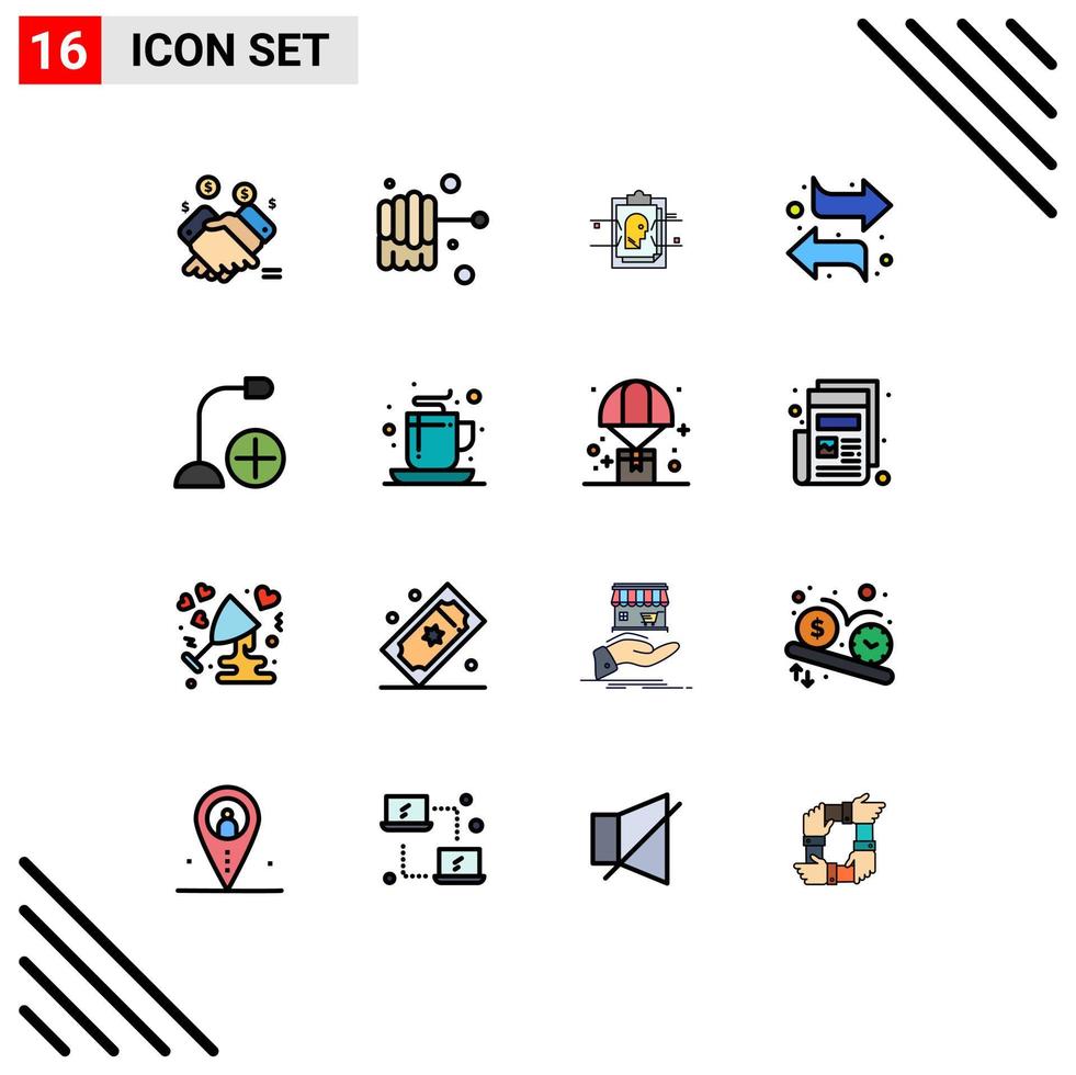 conjunto de líneas rellenas de color plano de interfaz móvil de 16 pictogramas de dispositivos agregar tarjeta interruptor derecho elementos de diseño de vectores creativos editables