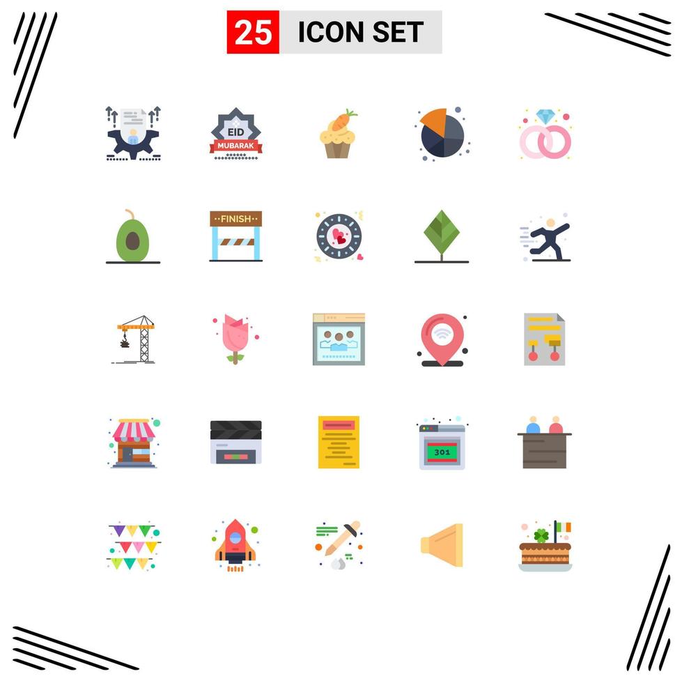 User Interface Pack of 25 Basic Flat Colors of pie chart star carrot food Editable Vector Design Elements