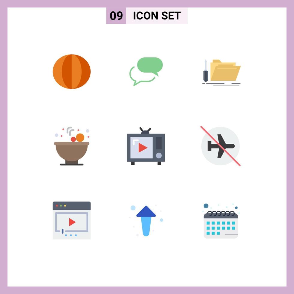 Modern Set of 9 Flat Colors and symbols such as antenna tv food mail bowl resource Editable Vector Design Elements