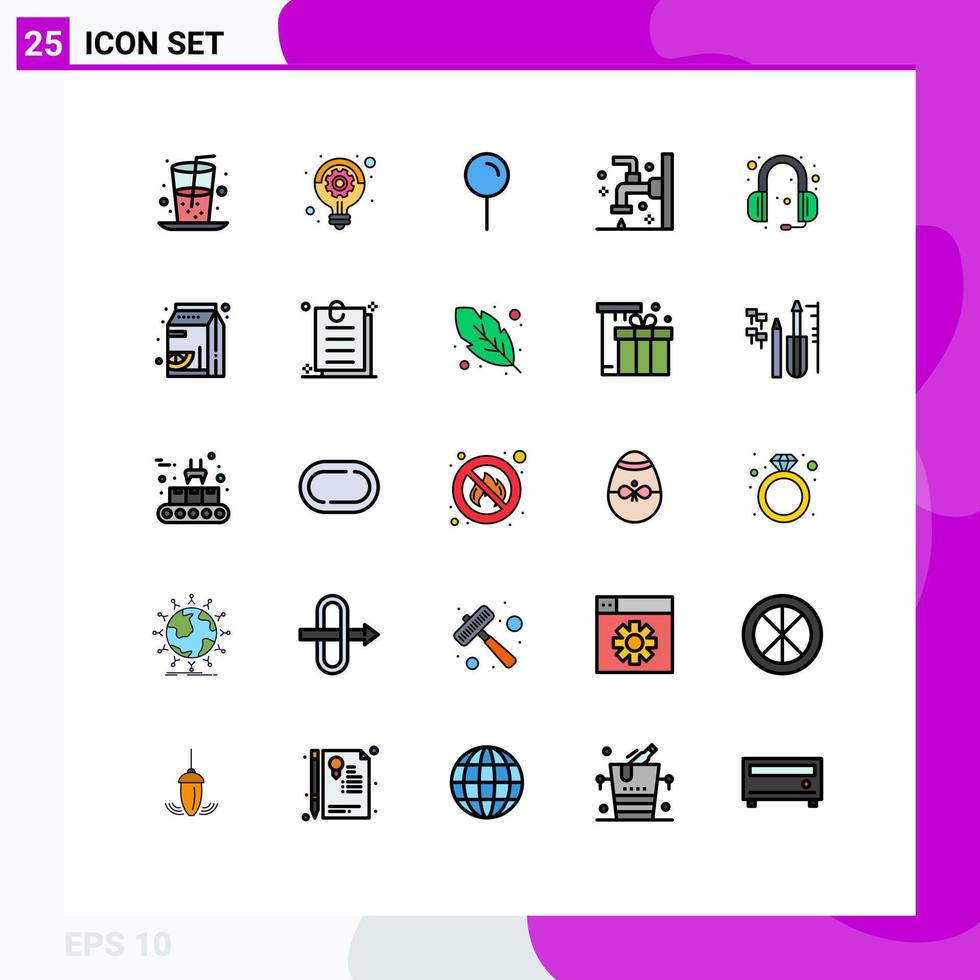 Pictogram Set of 25 Simple Filled line Flat Colors of communications faucet location cleaning bath Editable Vector Design Elements