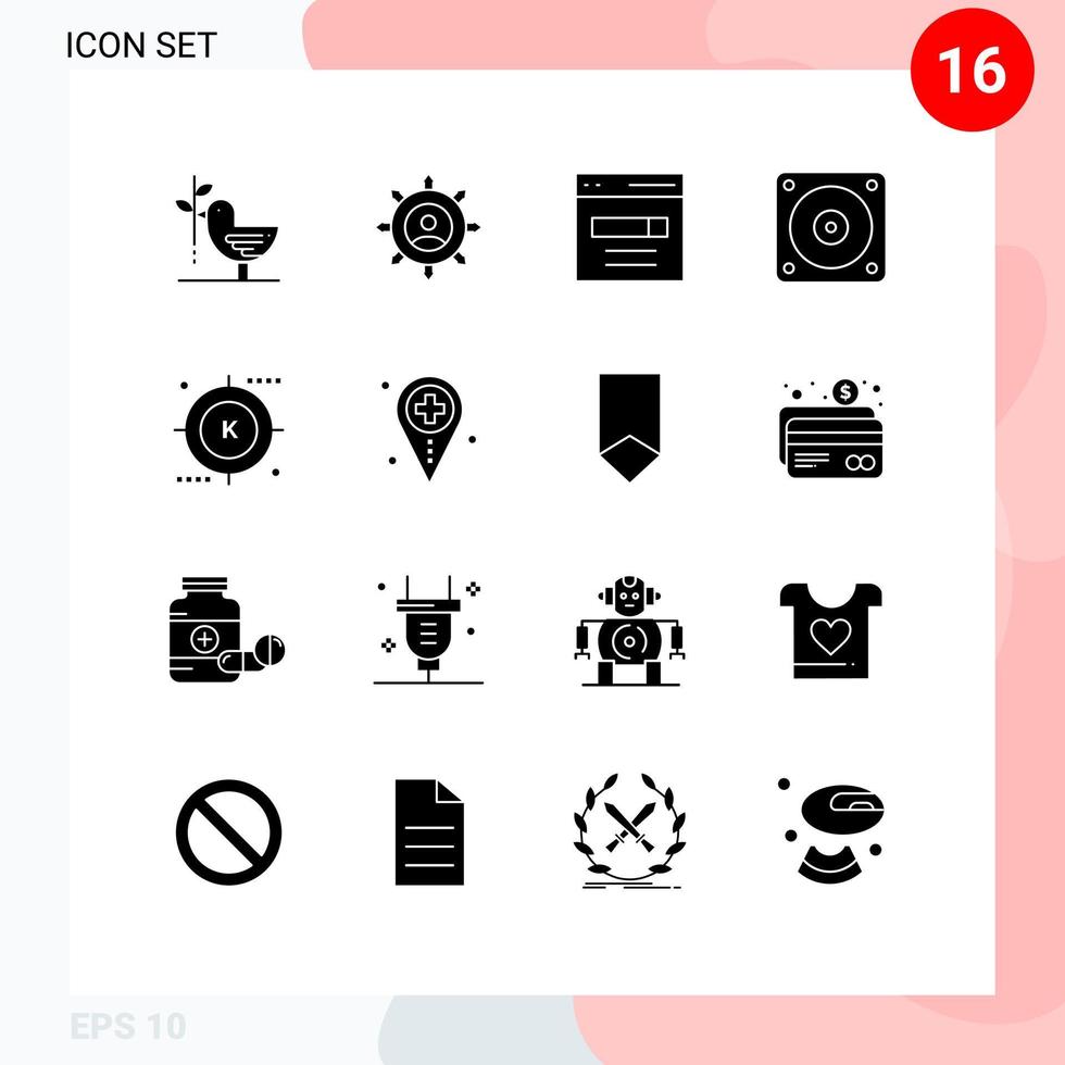 Group of 16 Solid Glyphs Signs and Symbols for mechanic electric manager user interface Editable Vector Design Elements