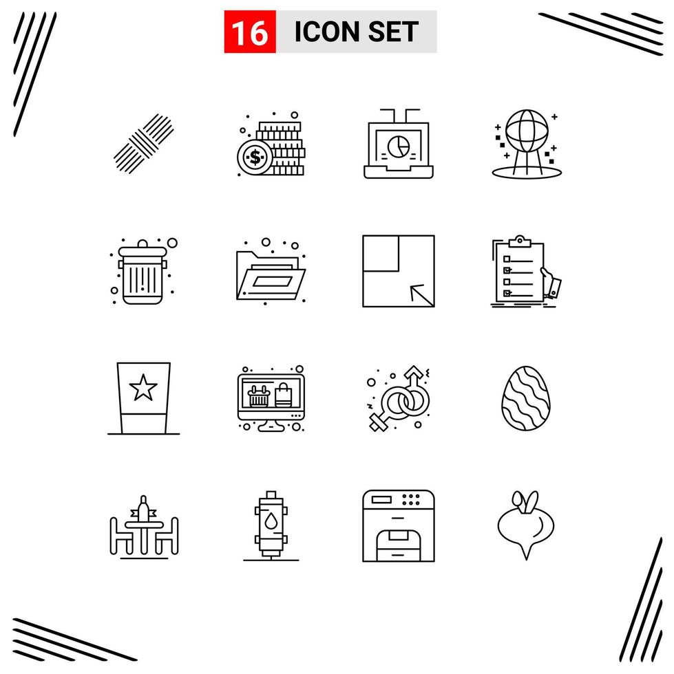 Set of 16 Vector Outlines on Grid for delete space business earth seo Editable Vector Design Elements