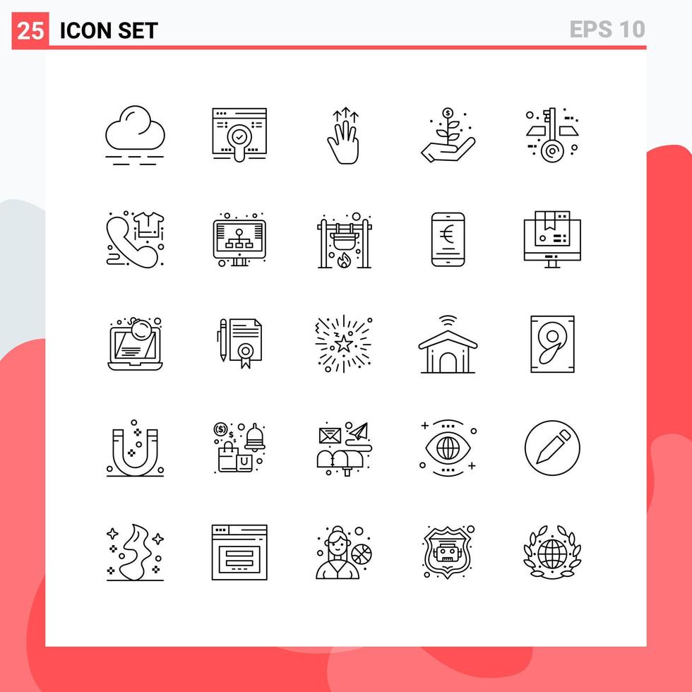paquete de 25 líneas modernas, signos y símbolos para medios de impresión web, como claves, arquitectura, crecimiento de inicio manual, elementos de diseño vectorial editables vector