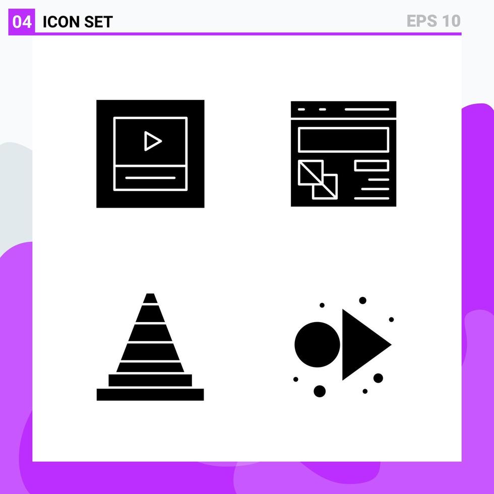 Set of 4 icons in solid style Creative Glyph Symbols for Website Design and Mobile Apps Simple Solid Icon Sign Isolated on White Background 4 Icons Creative Black Icon vector background