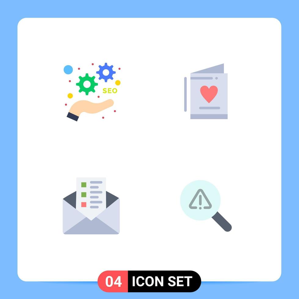 Set of 4 Modern UI Icons Symbols Signs for development mail optimize love find Editable Vector Design Elements