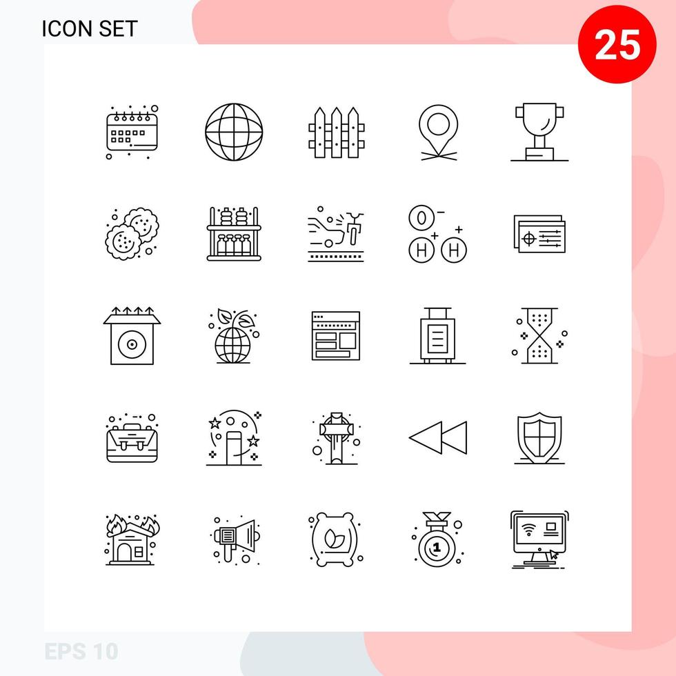 Group of 25 Lines Signs and Symbols for baking cup construction pin map Editable Vector Design Elements