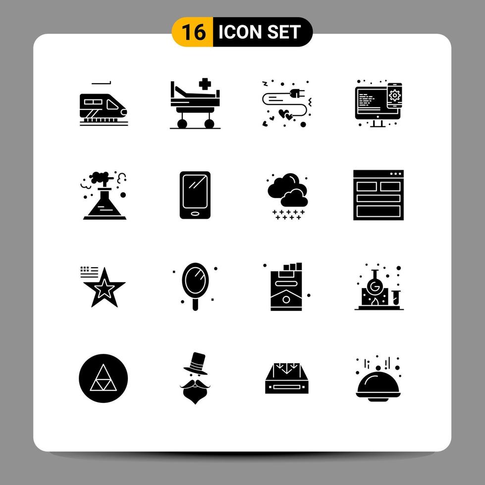 Modern Set of 16 Solid Glyphs and symbols such as smoke pollution charge factory web Editable Vector Design Elements