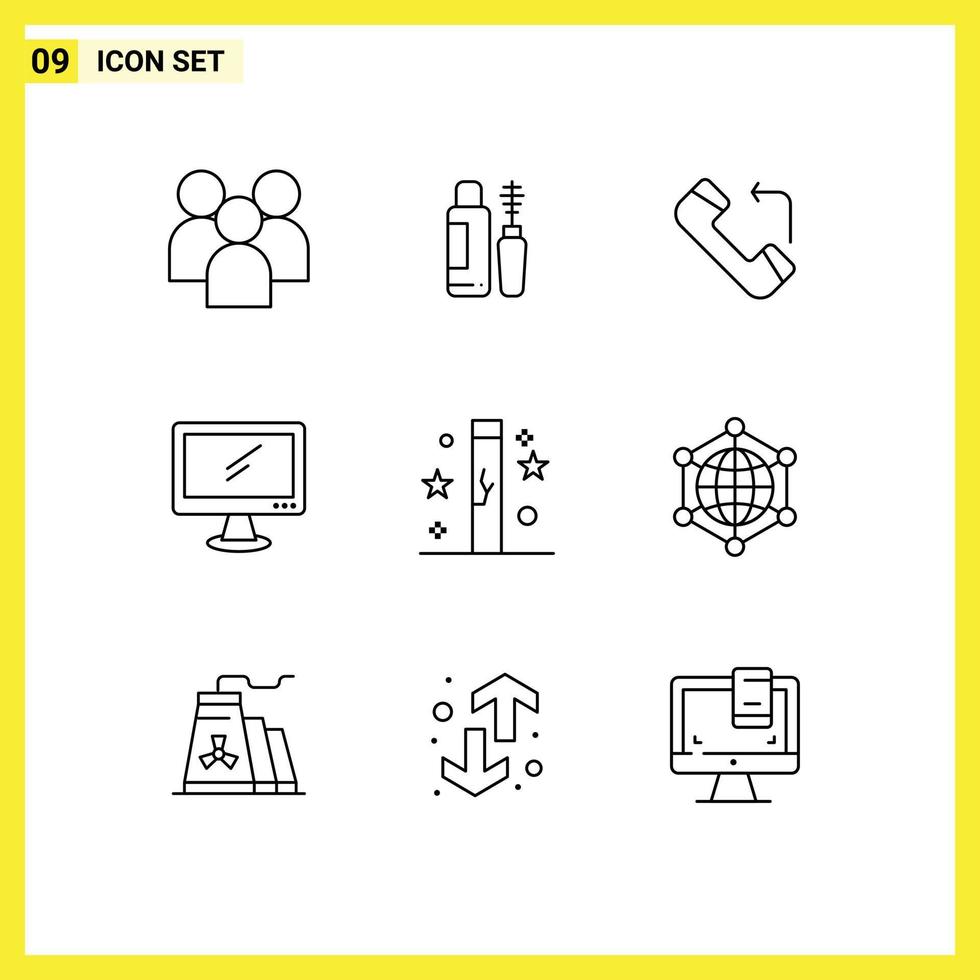 Set of 9 Modern UI Icons Symbols Signs for celebration imac bottle device computer Editable Vector Design Elements