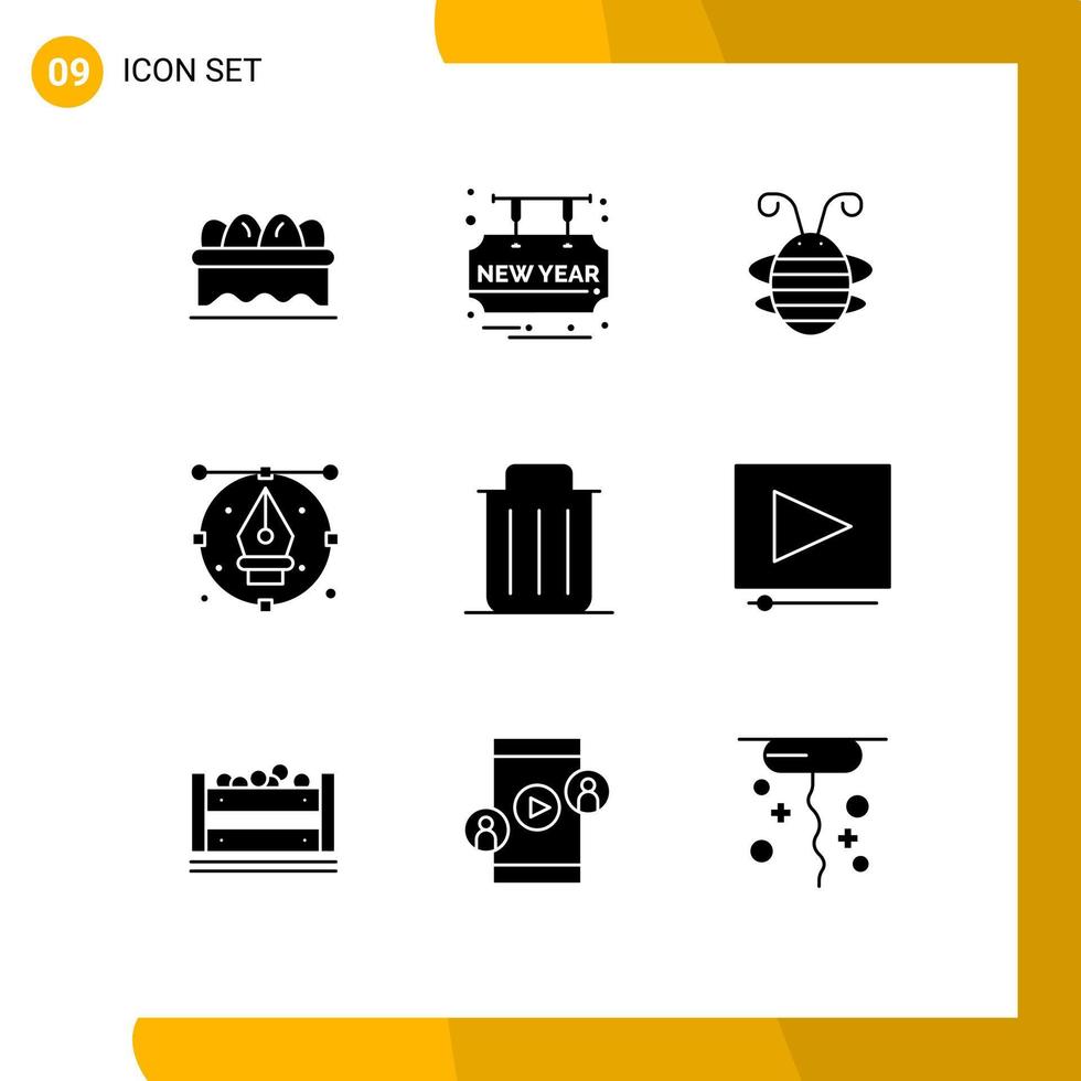 Solid Glyph Pack of 9 Universal Symbols of delete pen beetle drawing art Editable Vector Design Elements