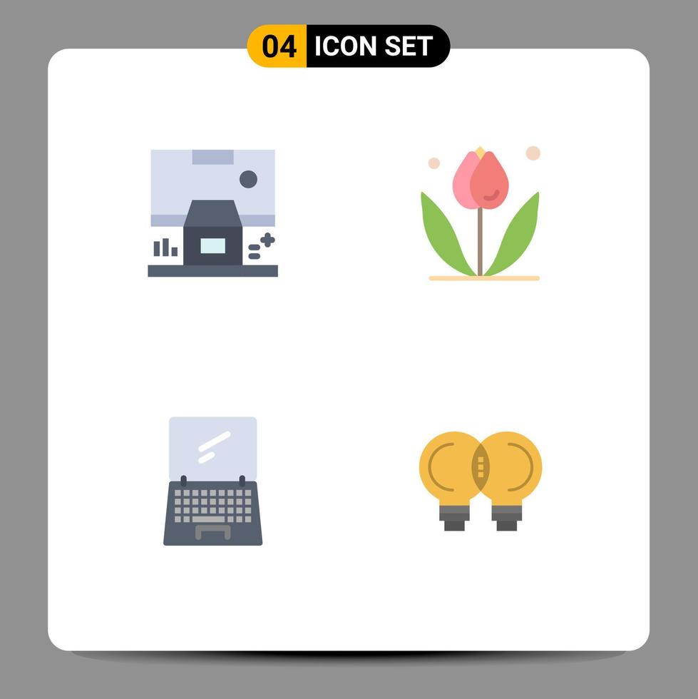 Set of 4 Vector Flat Icons on Grid for cabin computer panel floral device Editable Vector Design Elements
