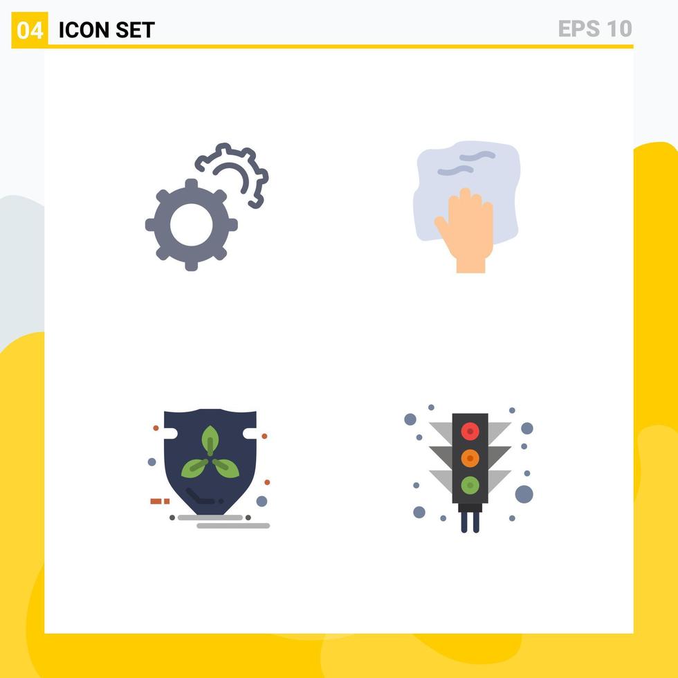 4 Thematic Vector Flat Icons and Editable Symbols of gear energy cleaning rub shield Editable Vector Design Elements