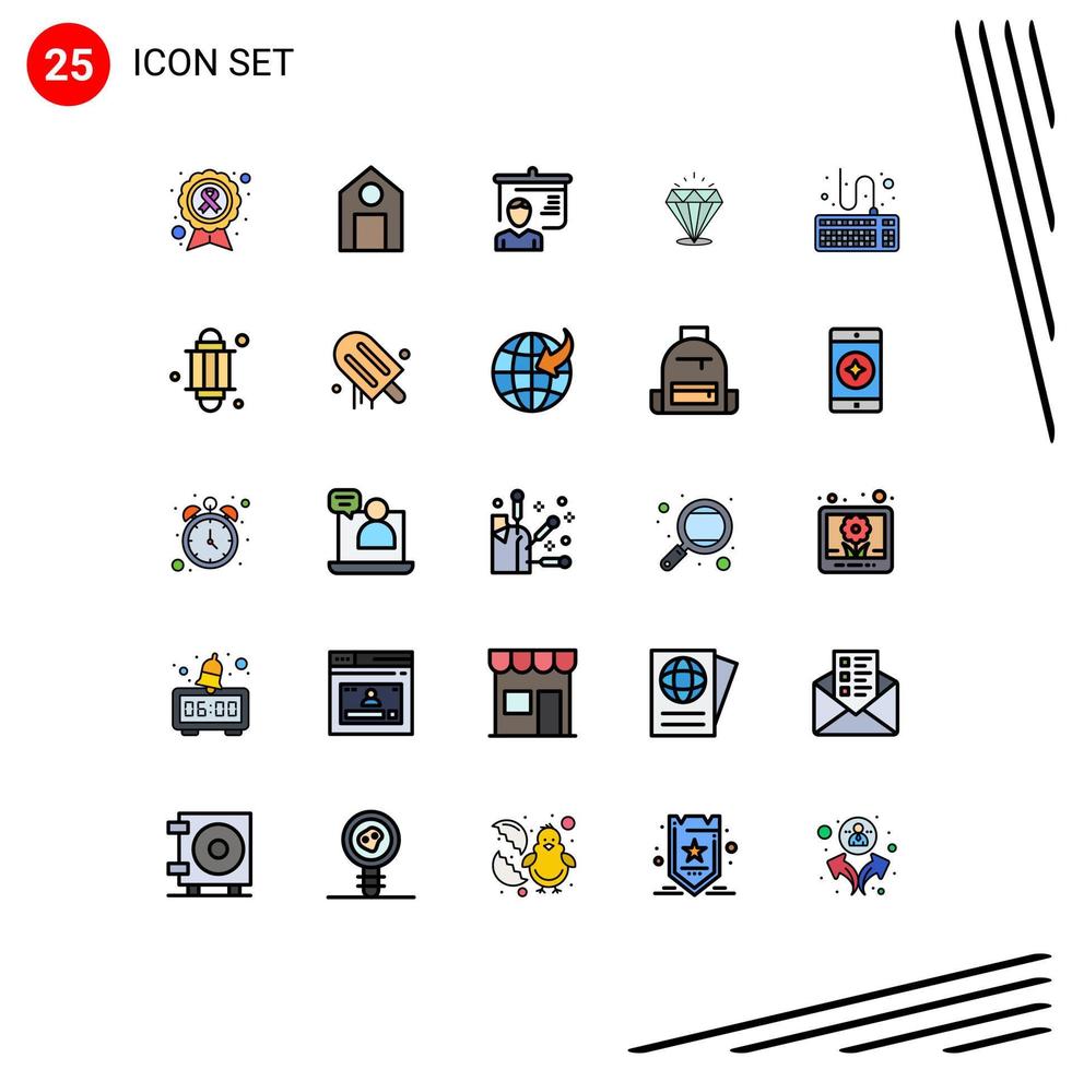 25 User Interface Filled line Flat Color Pack of modern Signs and Symbols of attach expensive science shine school Editable Vector Design Elements