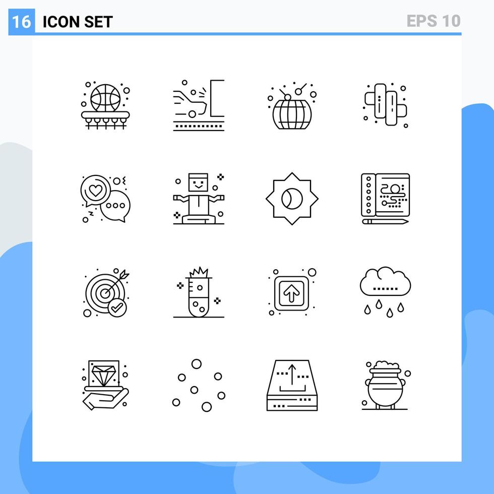 Universal Icon Symbols Group of 16 Modern Outlines of chat candy safety camping chinese new year Editable Vector Design Elements