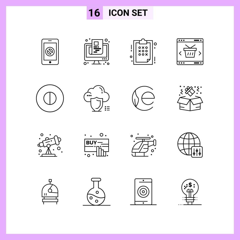 16 Icons in Line Style Outline Symbols on White Background Creative Vector Signs for Web mobile and Print