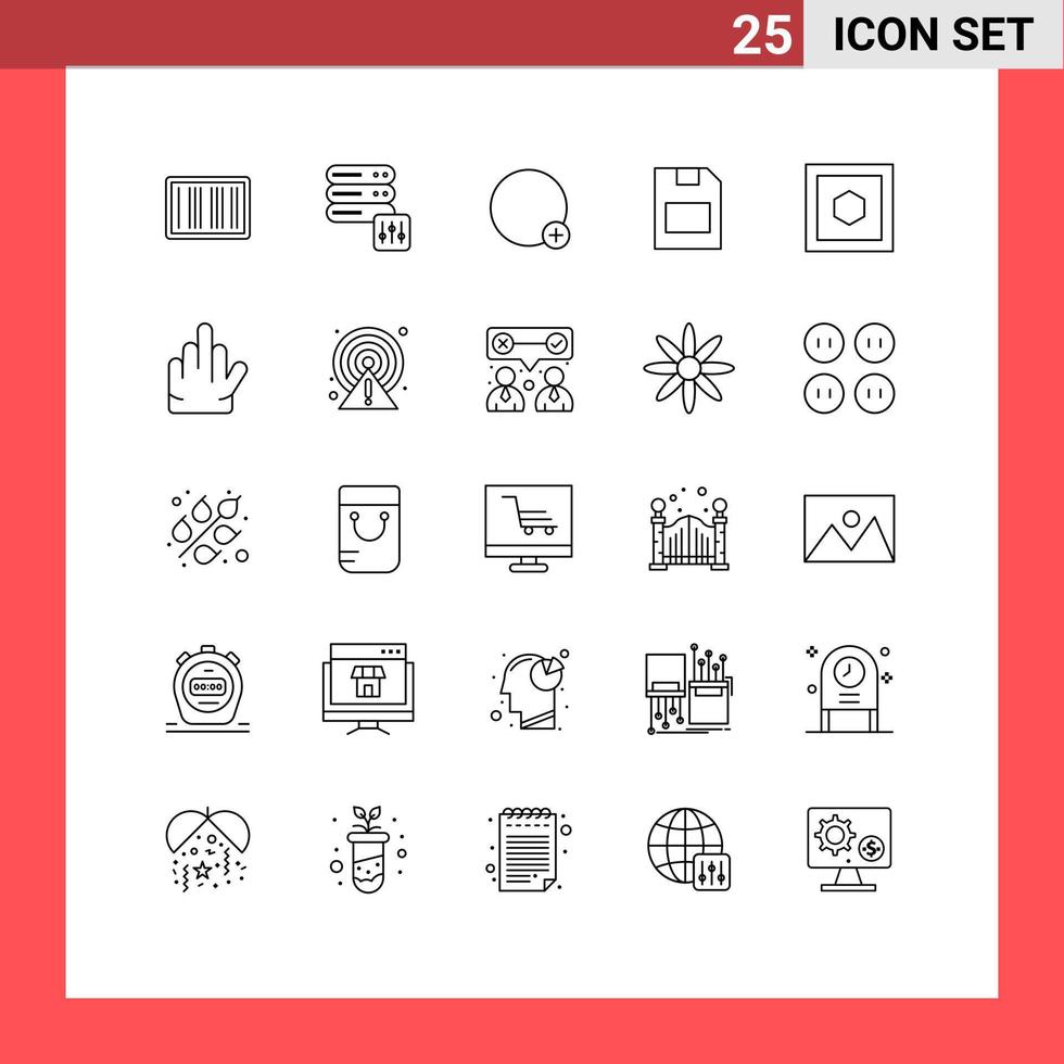 User Interface Pack of 25 Basic Lines of six sides hexagon plus data memory card Editable Vector Design Elements