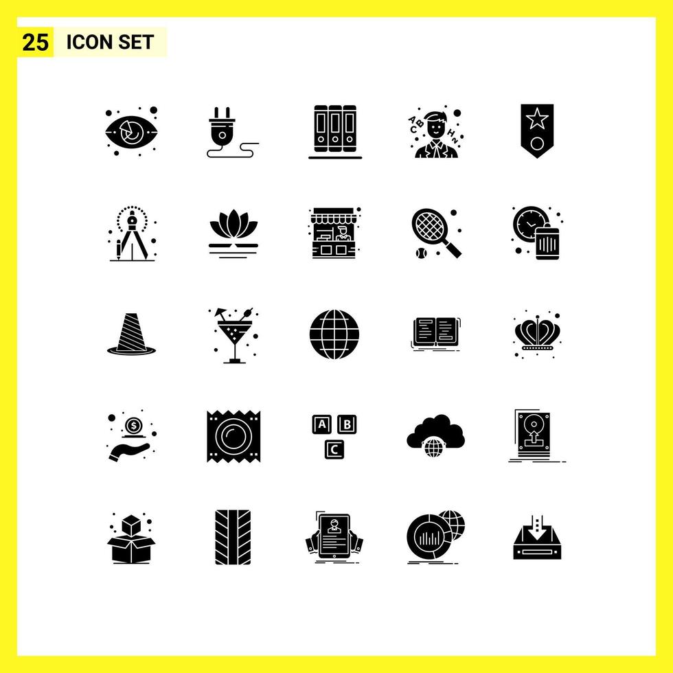 Modern Set of 25 Solid Glyphs and symbols such as one circled power supply teacher learn Editable Vector Design Elements