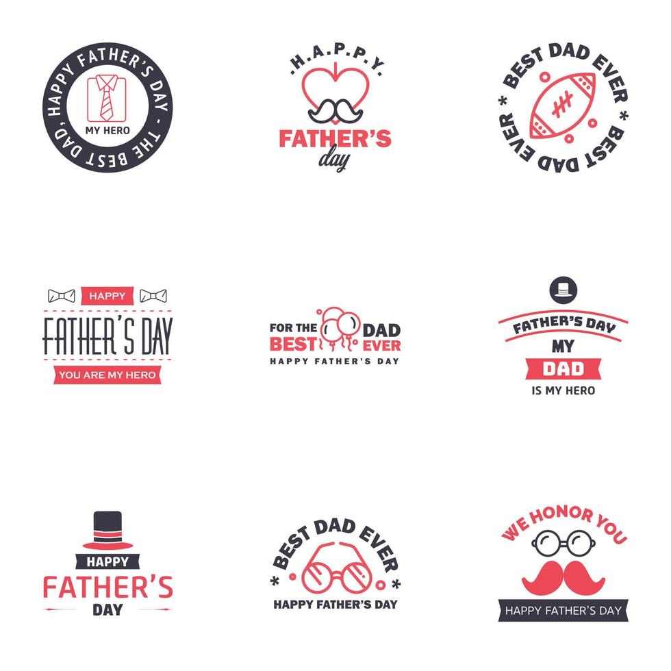 Happy fathers day 9 Black and Pink typography set Vector emblems Lettering for greeting cards banners tshirt design You are the best dad Editable Vector Design Elements