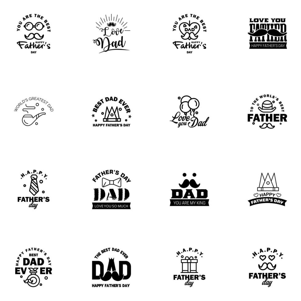 Happy fathers day greeting cards set 16 Black Vector typography lettering Usable for banners print You are the best dad text design Editable Vector Design Elements