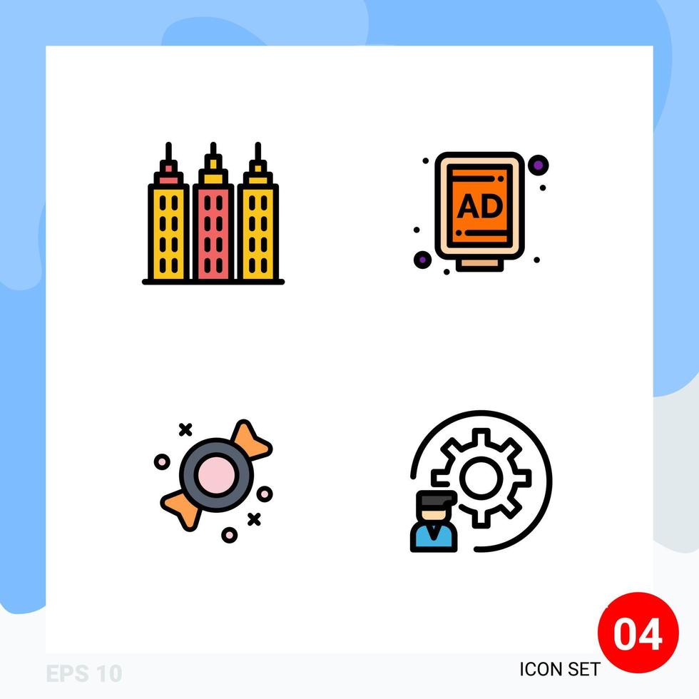 Pack of 4 creative Filledline Flat Colors of building coding ad bonbon development Editable Vector Design Elements