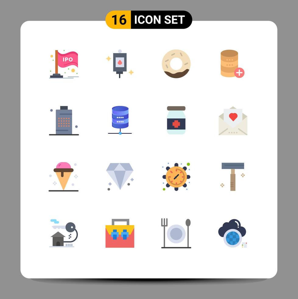 User Interface Pack of 16 Basic Flat Colors of battery storage treatment sal database Editable Pack of Creative Vector Design Elements