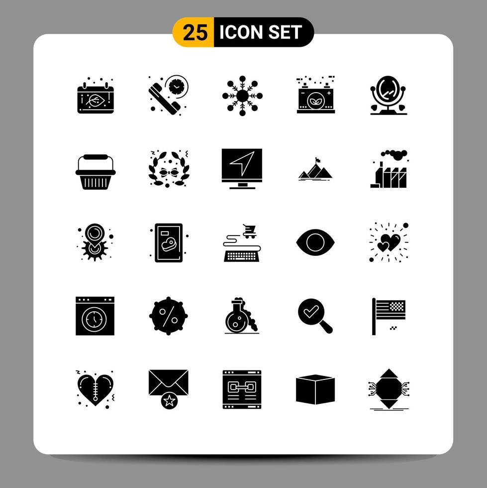 User Interface Pack of 25 Basic Solid Glyphs of mirror power time energy battery Editable Vector Design Elements
