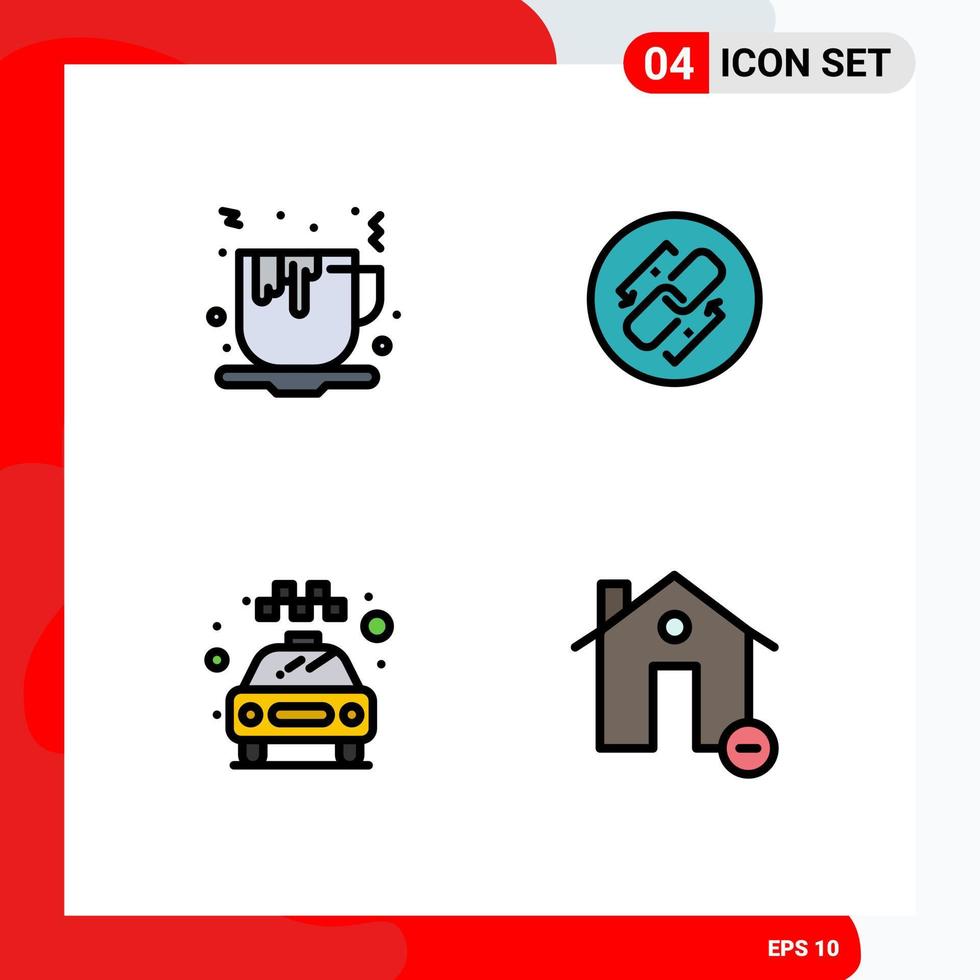 4 Thematic Vector Filledline Flat Colors and Editable Symbols of coffee car food url transport Editable Vector Design Elements