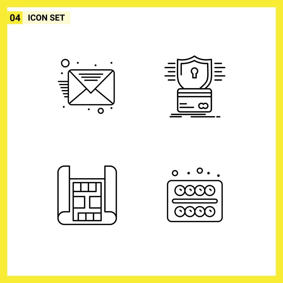 4 Universal Line Signs Symbols of email construction security hacking office Editable Vector Design Elements