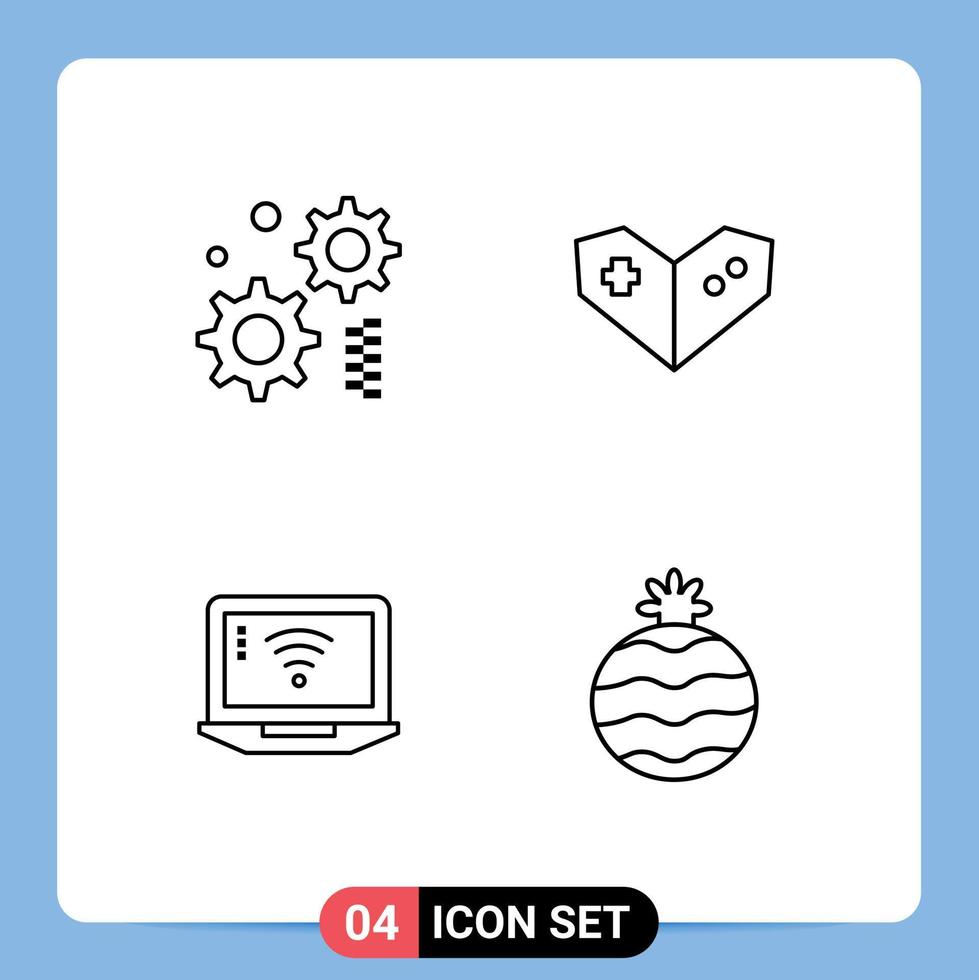 Stock Vector Icon Pack of 4 Line Signs and Symbols for cogwheel wifi gamepad laptop pineapple Editable Vector Design Elements