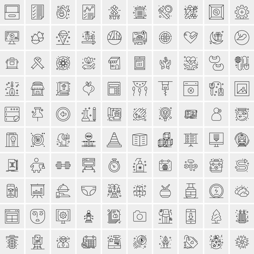 100 Universal Black Line Icons on White Background vector