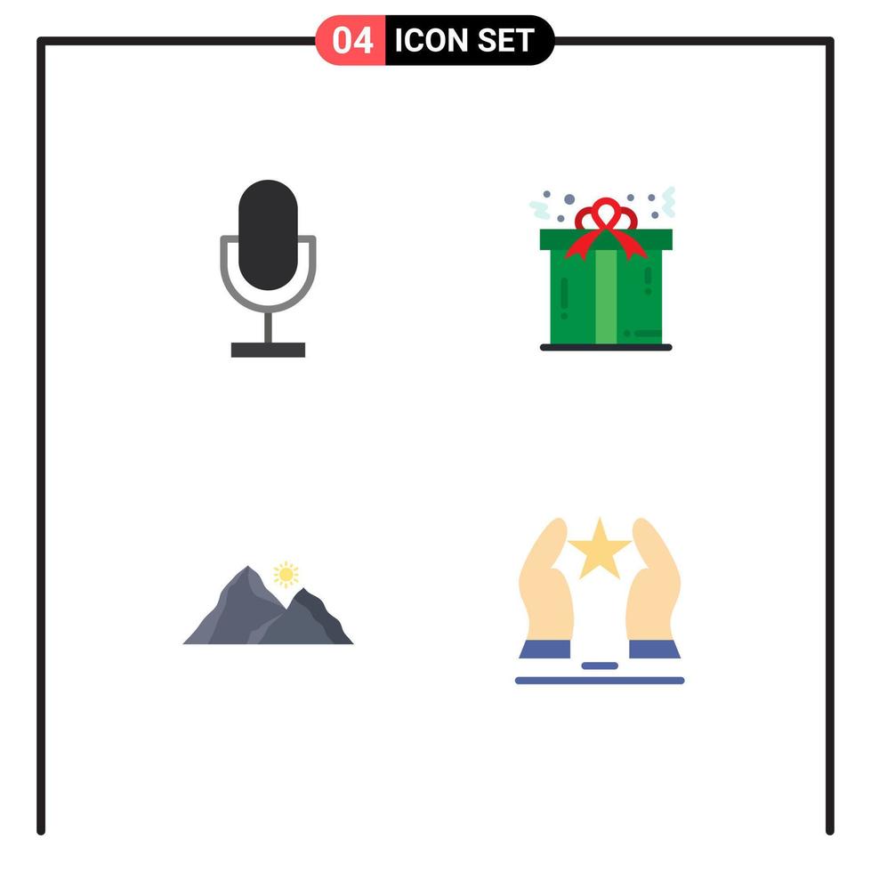 4 Universal Flat Icons Set for Web and Mobile Applications audio hill microphone gift nature Editable Vector Design Elements