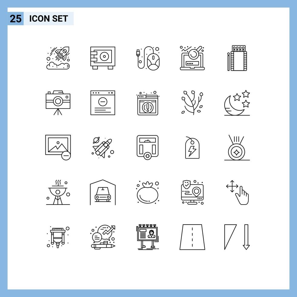 Stock Vector Icon Pack of 25 Line Signs and Symbols for camping login computer research analysis Editable Vector Design Elements