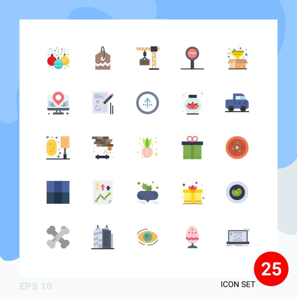 User Interface Pack of 25 Basic Flat Colors of development product delivery package journey Editable Vector Design Elements