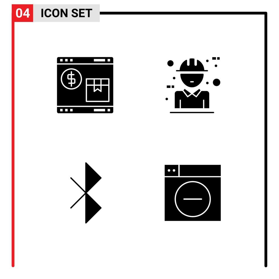 Pictogram Set of 4 Simple Solid Glyphs of internet design shopping builder connection Editable Vector Design Elements
