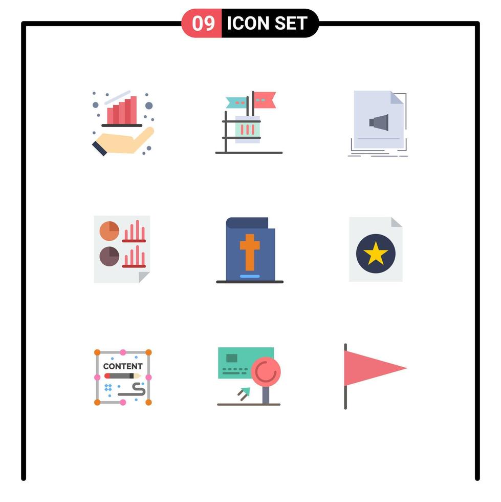 Mobile Interface Flat Color Set of 9 Pictograms of page data junk analytics music Editable Vector Design Elements