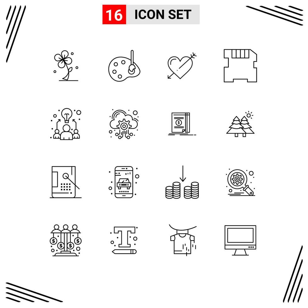 Editable Vector Line Pack of 16 Simple Outlines of business memory edit card love Editable Vector Design Elements