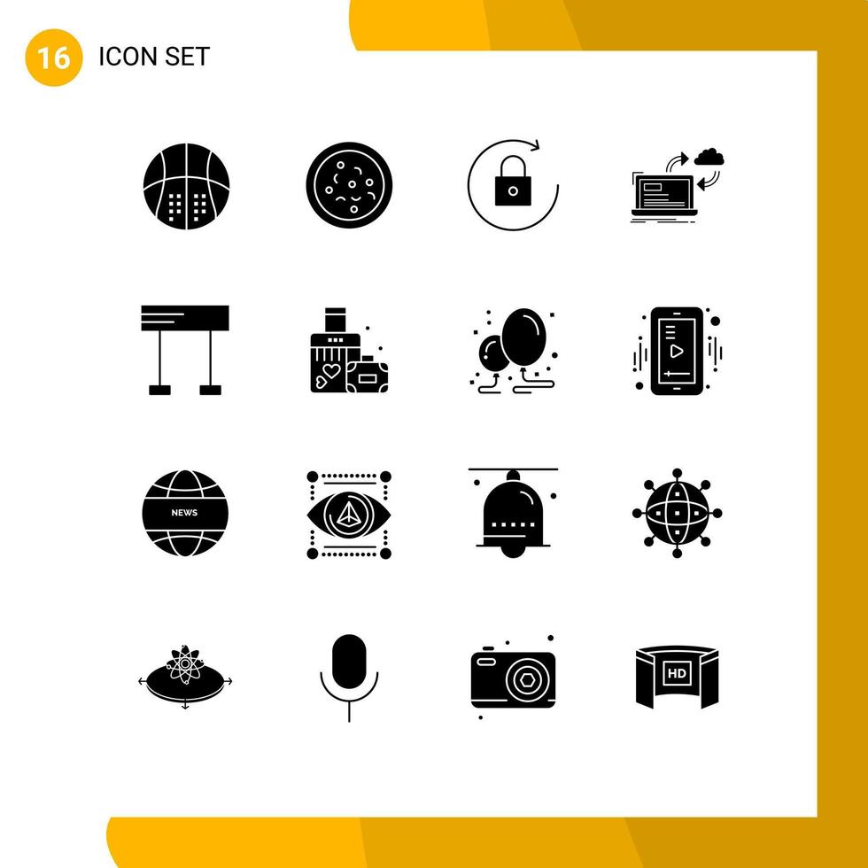 Set of 16 Vector Solid Glyphs on Grid for line arrows arrow dashboard processing Editable Vector Design Elements