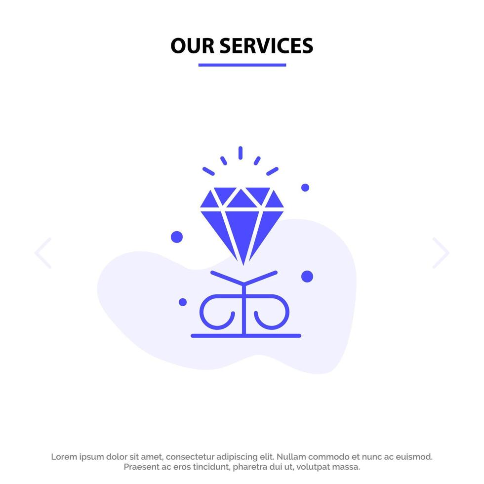 nuestros servicios plantilla de tarjeta web de icono de glifo sólido de boda de corazón de amor de diamante vector