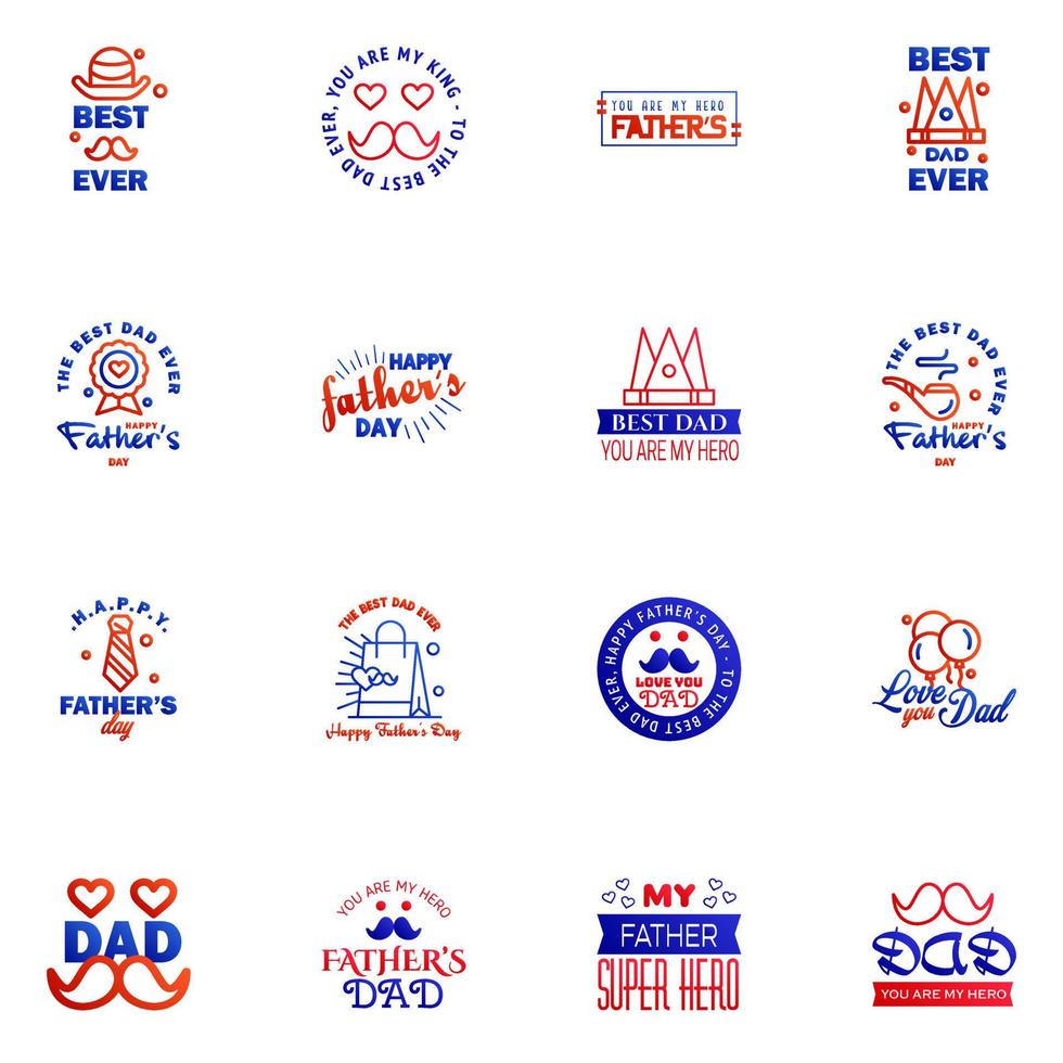 Happy fathers day set 16 Blue and red Vector typography Vintage lettering for fathers day greeting cards banners tshirt design You are the best dad Editable Vector Design Elements