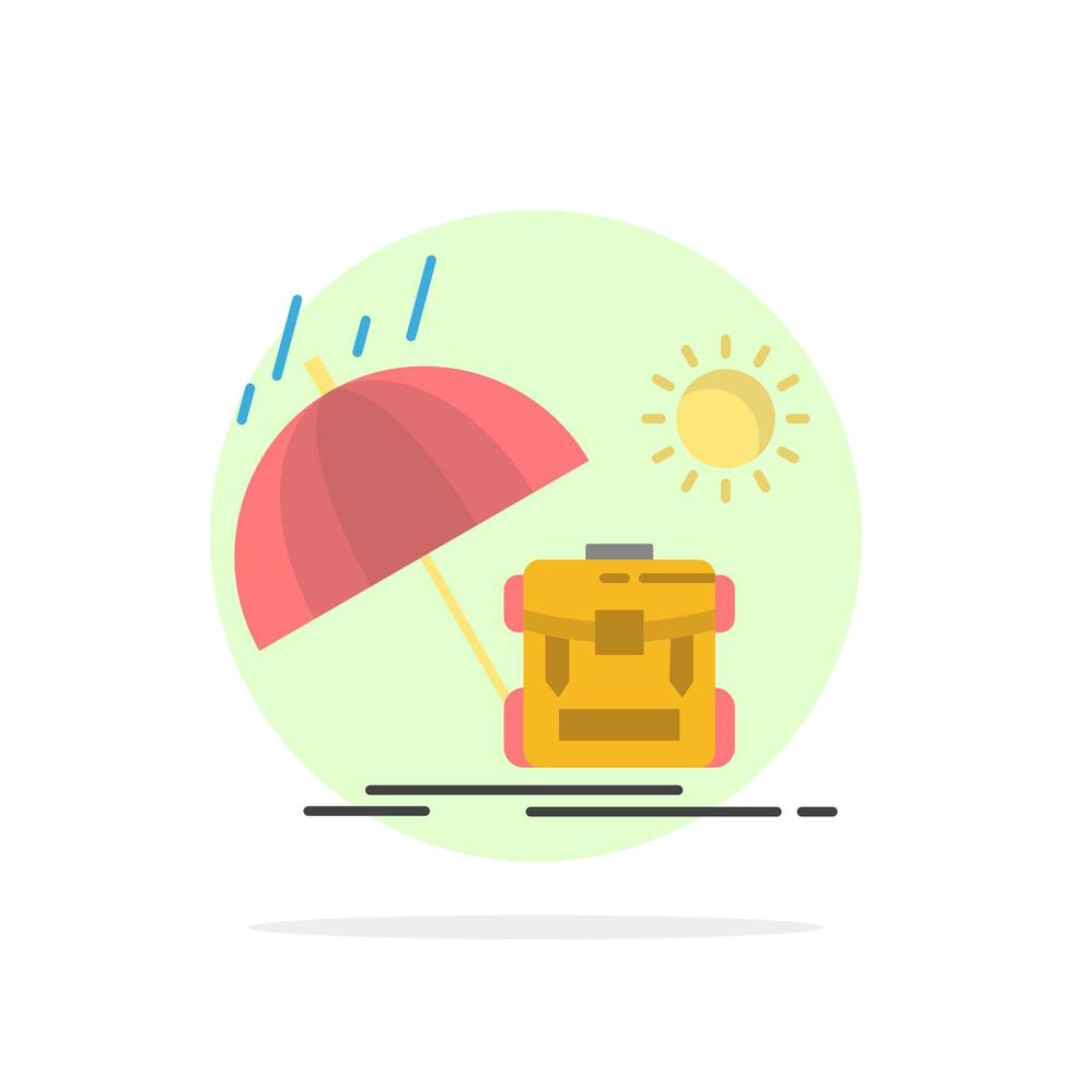mochila de verano temporada de sol círculo abstracto fondo color plano icono vector