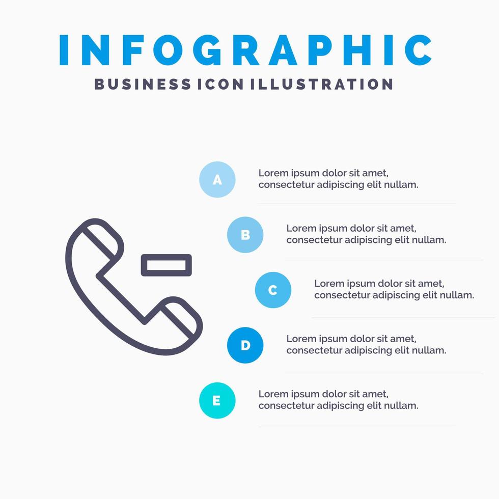 icono de línea de eliminación de contacto de llamada con fondo de infografía de presentación de 5 pasos vector