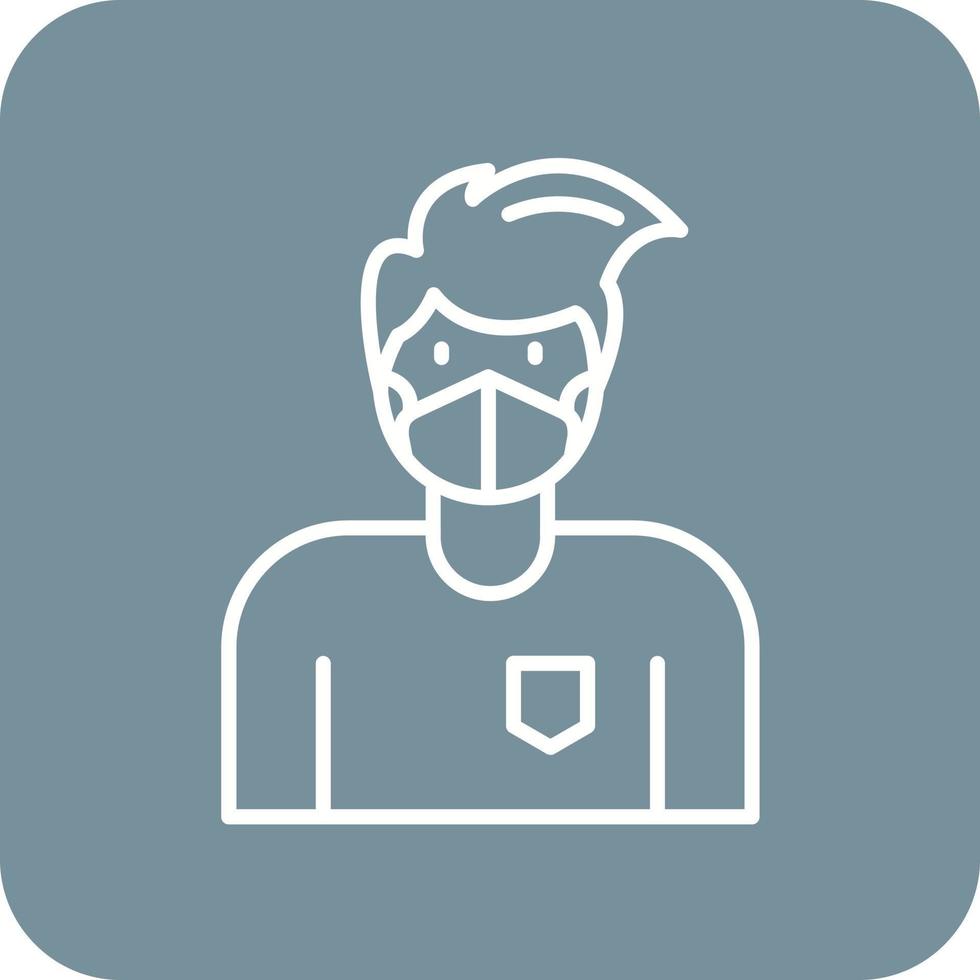 Man Wearing Mask Line Round Corner Background Icons vector