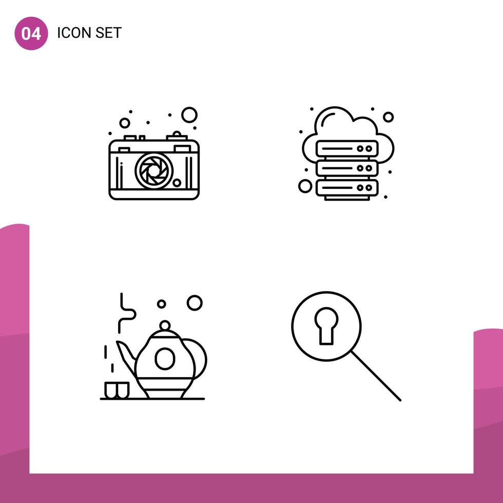 4 User Interface Line Pack of modern Signs and Symbols of camera tea picture internet green tea Editable Vector Design Elements