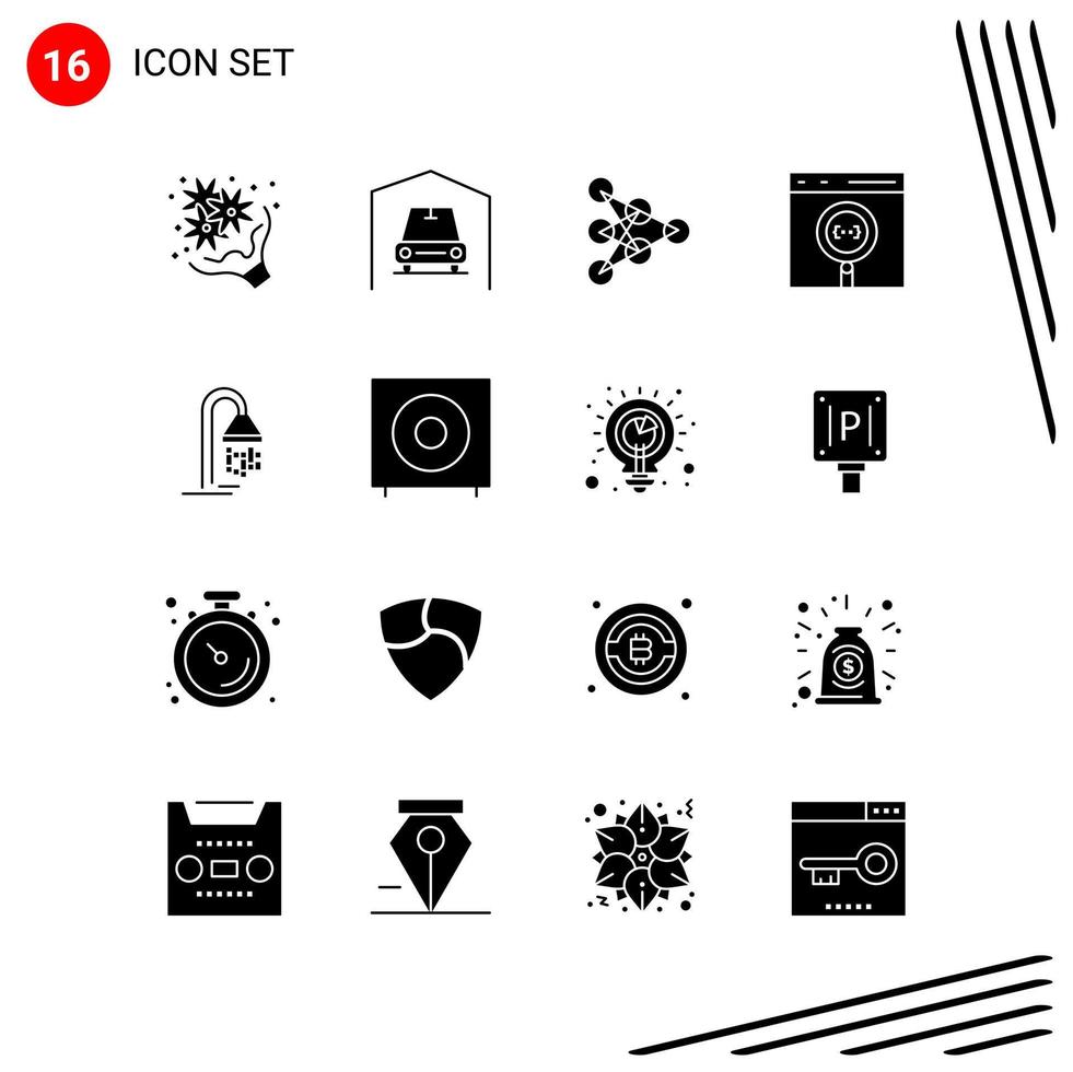 Collection of 16 Vector Icons in solid style Pixle Perfect Glyph Symbols for Web and Mobile Solid Icon Signs on White Background 16 Icons
