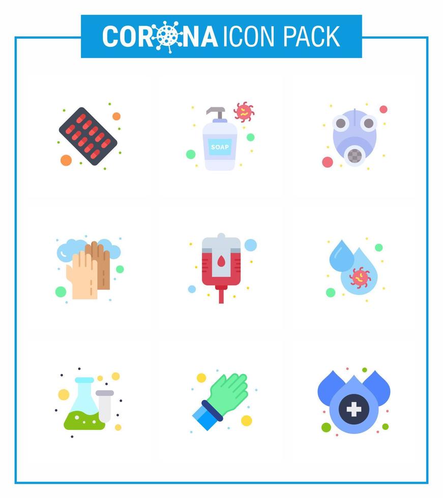 9 Flat Color viral Virus corona icon pack such as blood medical epidemic hands virus viral coronavirus 2019nov disease Vector Design Elements